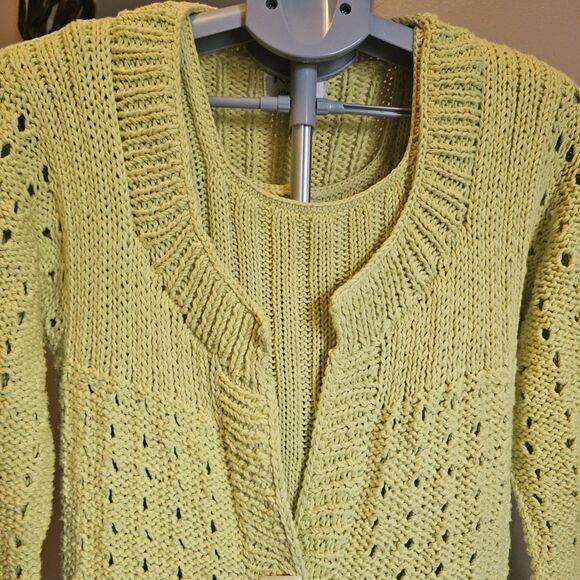 Vintage RICO Hand Knits Cardigan Tank 2 Piece Cotton Sweater Set 1980s Green M - Picture 2 of 8